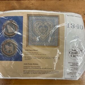 NOS Vintage The Creative Circle Cats Lacy Heart / Pretty Kitties Needlecraft Kit